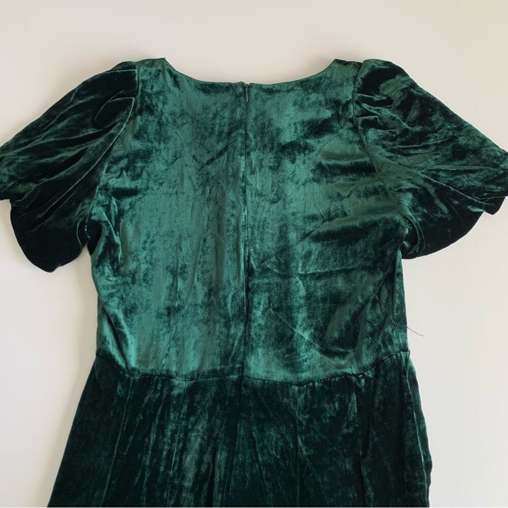 Sandro Stuarty Dark Green Velvet Belted Puff Sleeve Mini Dress Size 3 Large - Picture 8 of 14